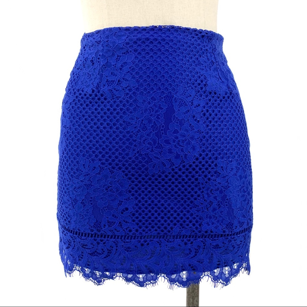 Lovers + Friends- Blue Shimmer Lace Skirt Small